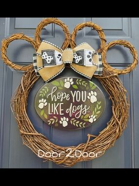 Rustic Paw Print Wreath Door Hanger - Brown and Tan